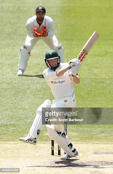 George Bailey of Tasmania bats during day four of the Sheffield Shield match between Victoria and Tasmania at the Melbourne Cricket Ground on October...