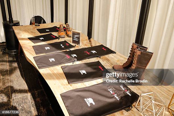Sorel shoe bags detail and embroidery at the SOREL & Who What Wear Fall Reboot Brunch on October 27, 2016 in Los Angeles, California.