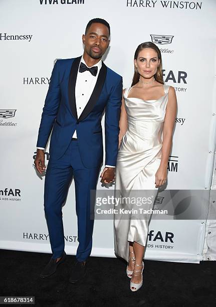 Actor Jay Ellis and actress Nina Senicar attend amfAR's Inspiration Gala at Milk Studios on October 27, 2016 in Hollywood, California.