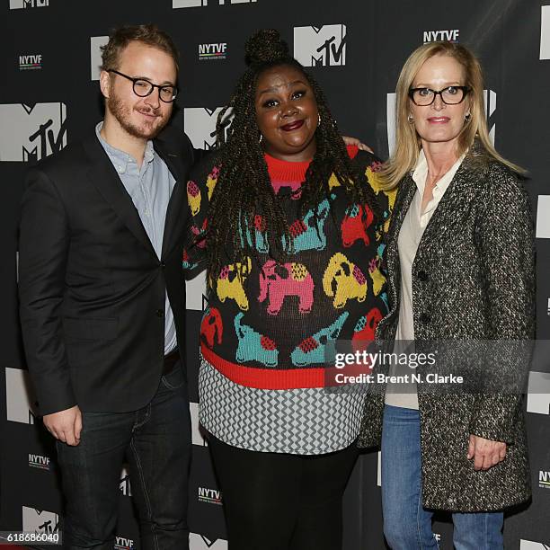 Executive producer Christian Lander, actress Nicole Byer and executive producer Christine Zander attend "The Struggle Is Real: Gender, Race,...