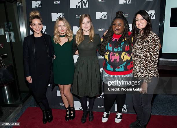 Actors Jessica Rothe, Eliza Bennett, Taylor Dearden, Nicole Byer and Scout Durwood attend 'The Struggle Is Real: Gender, Race, Entrepreneurship And...