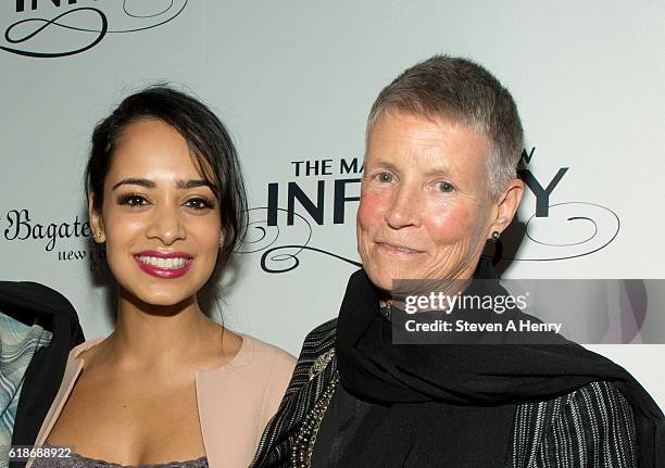 Actress Devika Bhise and Anne Pressman attendsa dinner and conversation for "The Man Who Knew Infinity" New York Screening at Bagatelle on October...