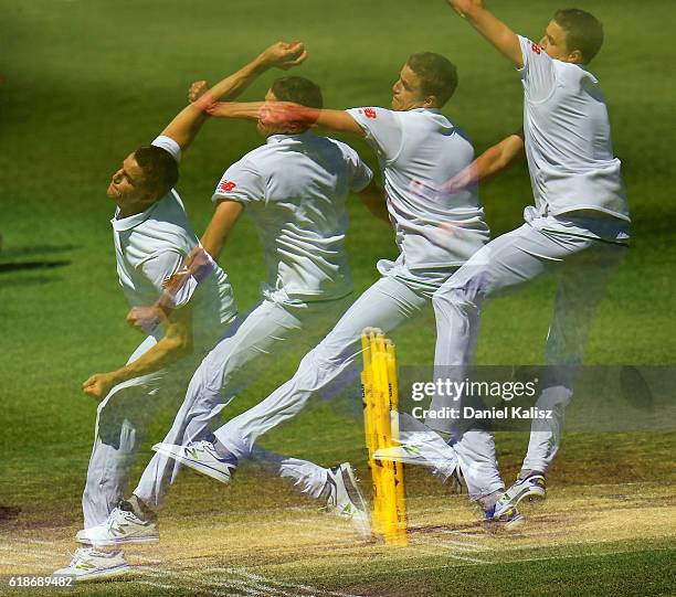 Morne Morkel of South Africa bowls during the Tour match between South Australia and South Africa at Gliderol Oval on October 28, 2016 in Adelaide,...