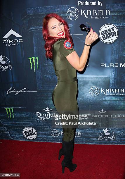Dancer / TV Personality Sharna Burgess attends Maxim Magazine's annual Halloween party on October 22, 2016 in Los Angeles, California.