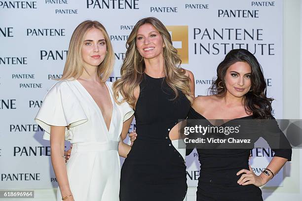 Pantene ambassadresses Chiara Ferragni, Gisele Bundchen and Ana Brenda Contreras attend the Pantene Institute launch at Paseo Interlomas on October...