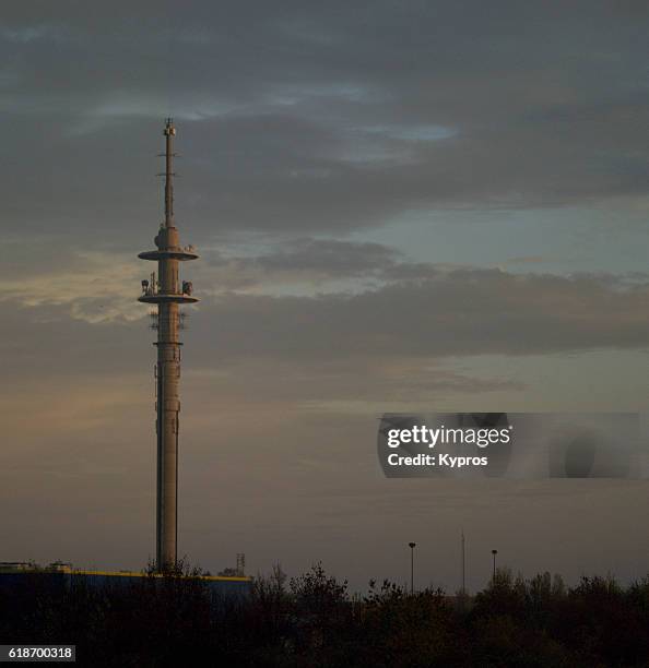 europe, germany, berlin, view of berlin radio communication tower - global kommunikation stock pictures, royalty-free photos & images