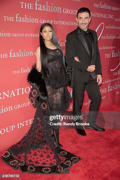 Nicki Minaj and Riccardo Tisci attend 2016 Fashion Group International Night Of Stars Gala at Cipriani Wall Street on October 27, 2016 in New York...