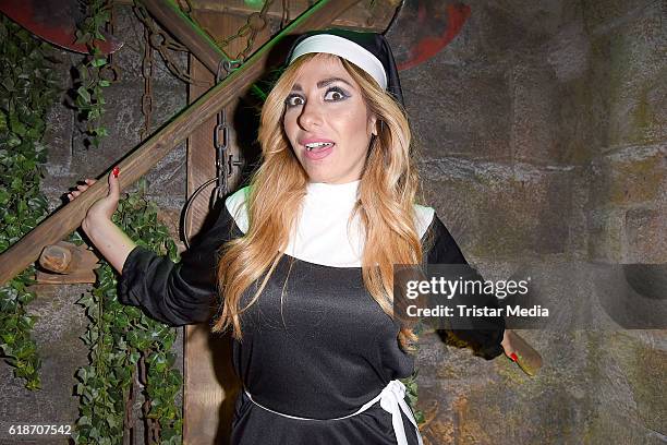 Guelcan Kamps, dressed as nun, attends the Halloween party by Natascha Ochsenknecht at Berlin Dungeon on October 27, 2016 in Berlin, Germany.