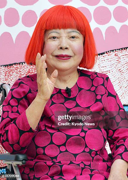 Internationally acclaimed artist Yayoi Kusama attends a press conference in Tokyo on Oct. 27 as she has been named as one of this year's Order of...
