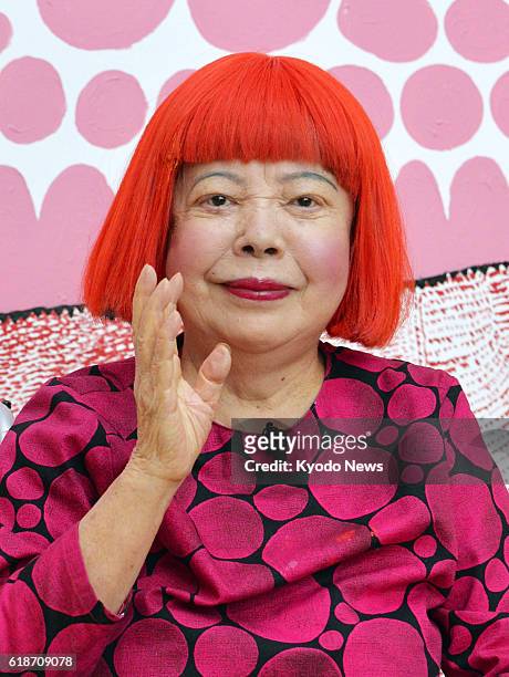 Internationally acclaimed artist Yayoi Kusama attends a press conference in Tokyo on Oct. 27 as she has been named as one of this year's Order of...