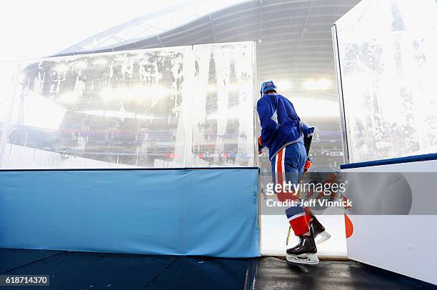 Connor McDavid of the Edmonton Oilers takes the ice for practice for the 2016 Tim Hortons NHL Heritage Classic to be played against the Winnipeg Jets...