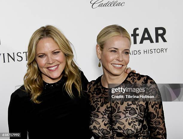 Mary McCormack and Chelsea Handler attends the amfAR's Inspiration Gala Los Angeles at Milk Studios on October 27, 2016 in Hollywood, California.