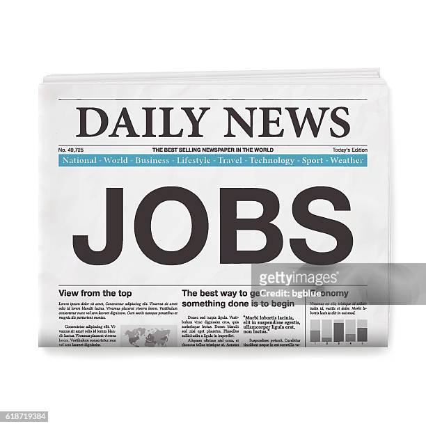 jobs headline. newspaper isolated on white background - broadsheet stock illustrations