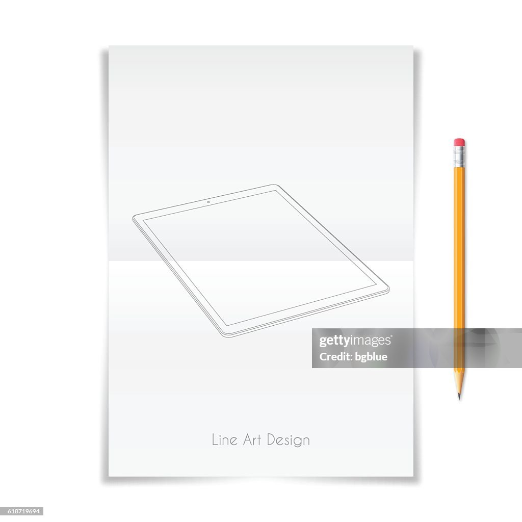 Outline Computer Taplet Tablet Pc Outline Template Drawn On Folded Sheet High-Res Vector ...