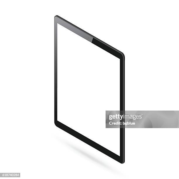 tablet pc isolated on white background - isometric tablet template - converging lines black vector stock illustrations