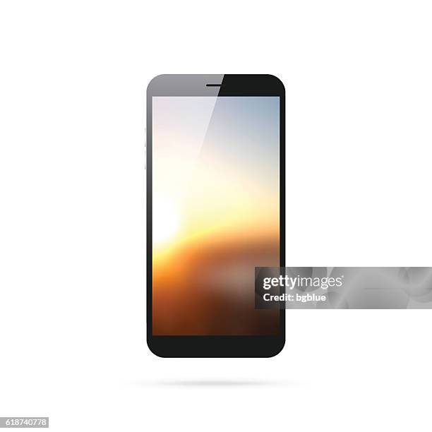 smartphone isolated on white background - mobile phone template - sunset clipart stock illustrations