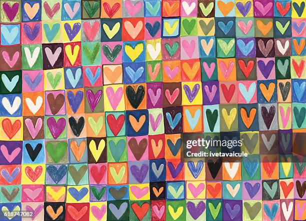 ilustraciones, imágenes clip art, dibujos animados e iconos de stock de patrón de corazones de amor dibujados a mano de medios mixtos - arte