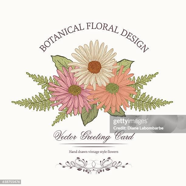 botanical flowers invitation template - flower etching stock illustrations