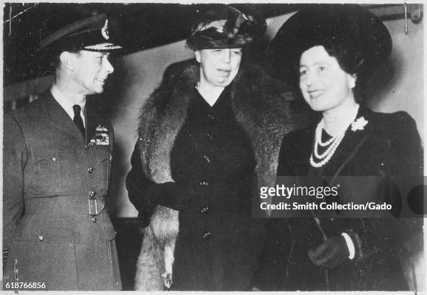 King George VI, Eleanor Roosevelt, and Queen Elizabeth in London, England, October 23, 1942. .