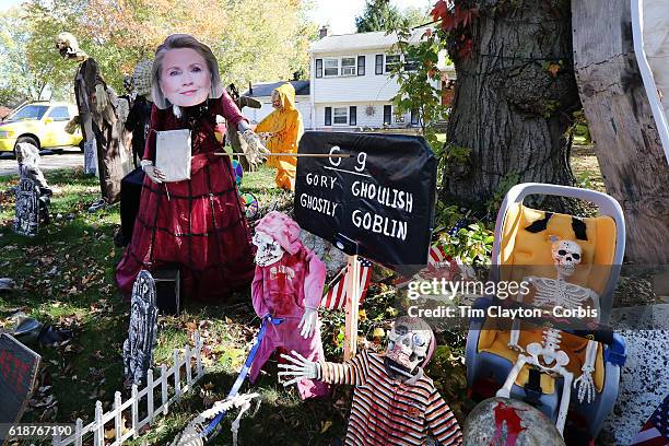 Hilary Clinton depicted in a Halloween scene combining the season and the upcoming presidential election in the garden of a home in the coastal town...