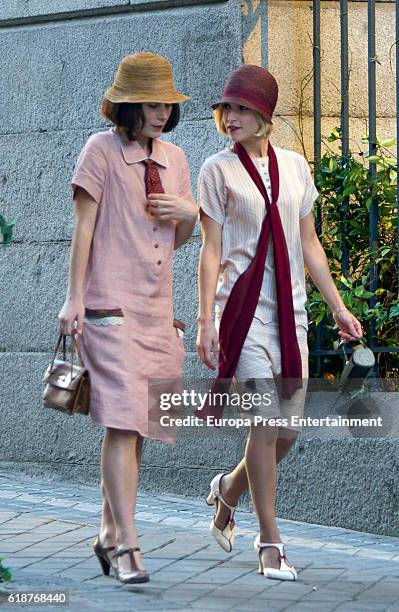 Ana Fernandez and Nadia de Santiago are seen during the set filming of the Netflix serie 'Las Chicas del Cable' on October 27, 2016 in Madrid, Spain.