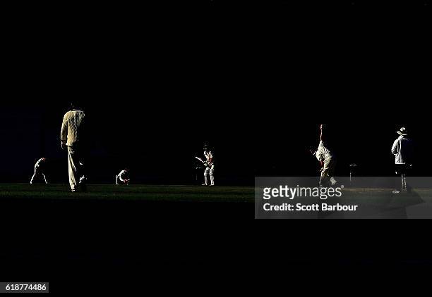 James Faulkner of Tasmania plays a shot of the bowling of Daniel Christian of Victoria during day four of the Sheffield Shield match between Victoria...