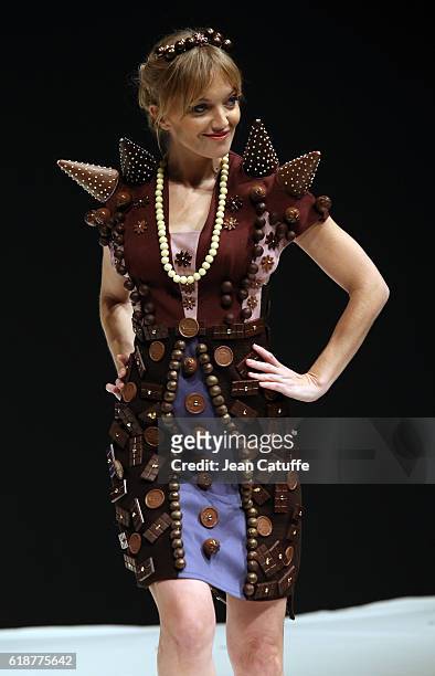 Maya Lauque walks the runway during the Chocolate Fashion Show as part of Salon du Chocolat Paris 2016 at Parc des Expositions Porte de Versailles on...