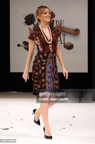 Maya Lauque walks the runway during the Chocolate Fashion Show as part of Salon du Chocolat Paris 2016 at Parc des Expositions Porte de Versailles on...