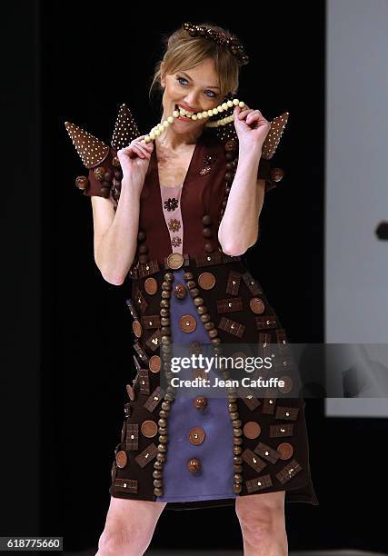 Maya Lauque walks the runway during the Chocolate Fashion Show as part of Salon du Chocolat Paris 2016 at Parc des Expositions Porte de Versailles on...