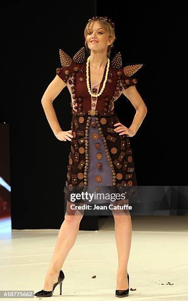 Maya Lauque walks the runway during the Chocolate Fashion Show as part of Salon du Chocolat Paris 2016 at Parc des Expositions Porte de Versailles on...