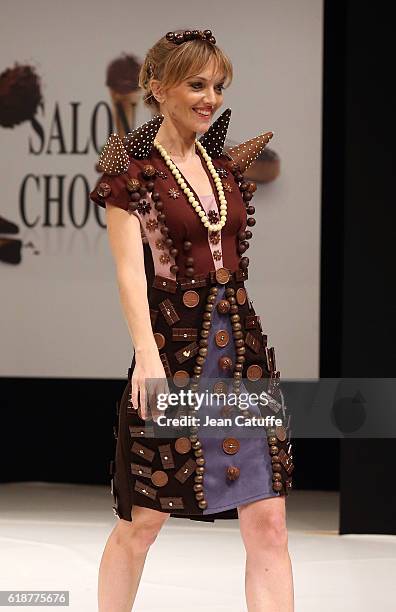 Maya Lauque walks the runway during the Chocolate Fashion Show as part of Salon du Chocolat Paris 2016 at Parc des Expositions Porte de Versailles on...