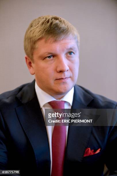 Ukraine's oil and gas company Naftogaz Chief Executive Officer Andriy Kobolyev, speaks during an interview, at the Economy Ministry, in Paris, on...