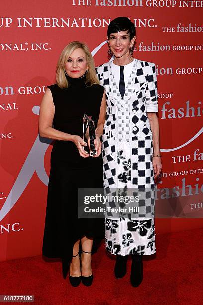 Julie Wainwright and Amy Fine Collins attend Fashion Group International's 2016 Night of Stars at Cipriani Wall Street on October 27, 2016 in New...