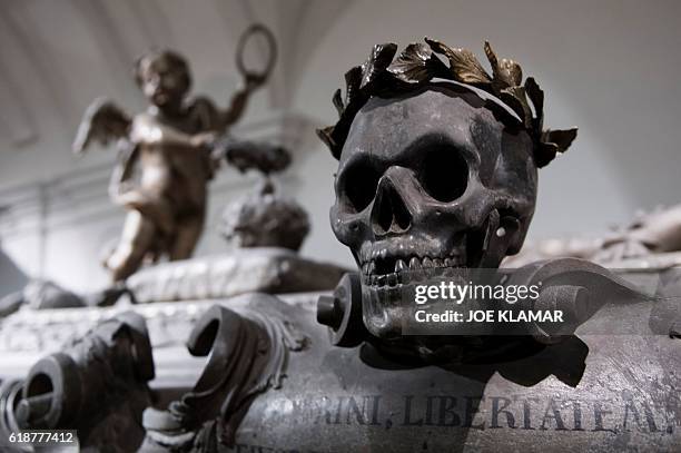 Tomb of Emperor Joseph I one of 149 members of the Habsburg dynasty at the Imperial Crypt in Vienna, Austria on October 19, 2016. Their hearts and...