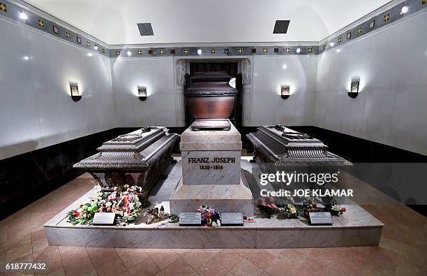 The Tomb of Franz Joseph I, flanked by his wife Elisabeth ''Sisi'' and son Rudolf are some of 149 members of the Habsburg dynasty at the Imperial...