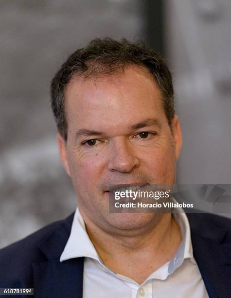 Managing Director of Nestle Portugal Jordi Llach talks to journalists during breakfast on October 28, 2016 in Lisbon, Portugal. Nestle has operated...