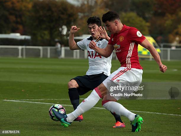 Regan Poole of Manchester United during Premier League 2 match between Tottenham Hotspur Under 23s against Manchester United Under 23s at Tottenham...