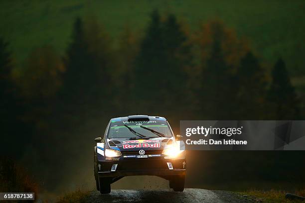 Andreas Mikkelsen of Norway and Volkswagen Motorsport II drives with co-driver Anders Jaeger of Norway and Volkswagen Motorsport II during the Sweet...