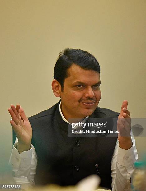 Devendra Maharashtra Chief Minister Devendra Fadnavis during an interview at ...