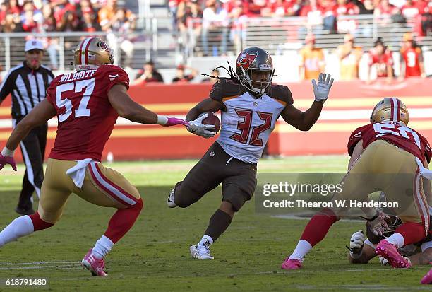 Jacquizz Rodgers of the Tampa Bay Buccaneers carries the ball against the San Francisco 49ers during the fourth quarter of an NFL football game at...