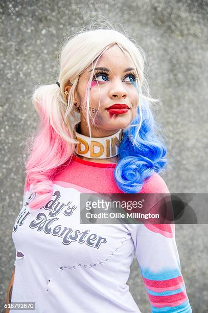 Cosplayer as Harley Quinn from Suicide Squad on day 1 of the MCM London Comic Con at ExCel on October 28, 2016 in London, England.