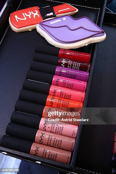 Matte lip cream is displayed inside the NYX Professional Makeup Store Union Square New York Store on October 28, 2016 in New York City.