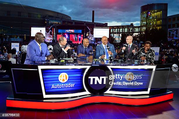 Analysts, Shaquille O'Neal, Ernie Johnson, Kenny Smith and Charles Barkley host a show with Executive Director of the National Basketball Players...