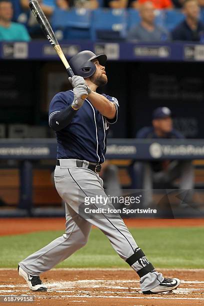 Ryan Schrimpf of the Padres during the regular season game between the San Diego Padres and the Tampa Bay Rays at Tropicana Field in St. Petersburg,...