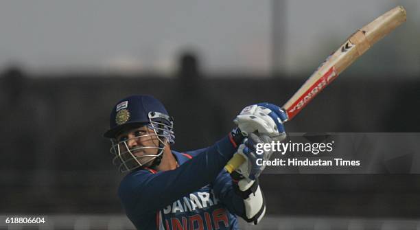 Cricket - India vs Sri Lanka ODI - India batsman Virendra Sehwag bats during the first ODI between India and Sri Lanka at Madhavrao Scindia stadiium...