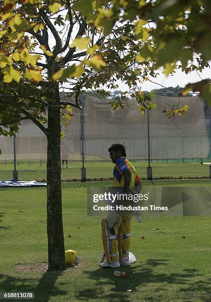 Chennai Super King's captain MS Dhoni during the team's practice session at Ballville, Cape Town