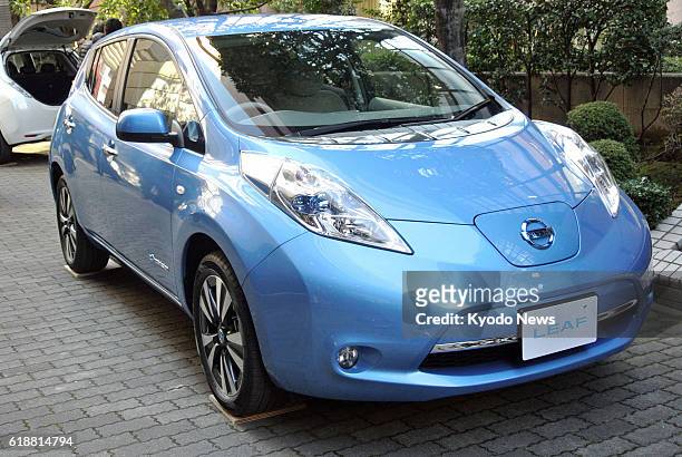 Japan - File photo shows Nissan Motor Co.'s Leaf electric vehicle. Nissan announced Jan. 9 that it will begin assembling the vehicle at its Smyrna,...