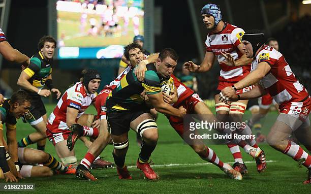 Louis Picamoles of Northampton charges upfield for the first try during the Aviva Premiership match between Northampton Saints and Gloucester Rugby...