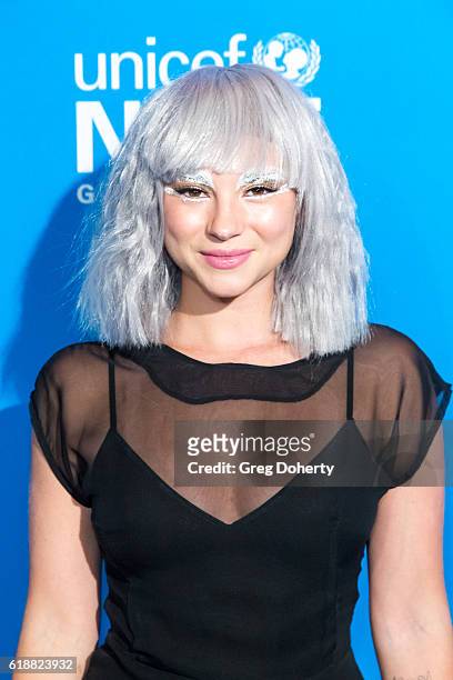 Actress, singer and songwriter Allie Gonino arrives at the 4th Annual UNICEF Masquerade Ball at Clifton's Cafeteria on October 27, 2016 in Los...