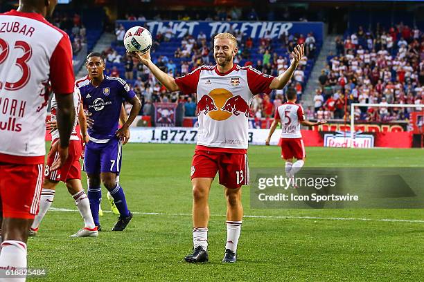 New York Red Bulls forward Mike Grella during the first half of the game between the New York Red Bulls and the Orlando City FC played at Red Bull...